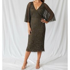 $320 NWT BHLDN Hannon Beaded Wrap Dress, Olive, 6 (US)