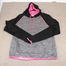 Danskin Now Dri-More Hoodie Grey Black Pink Colorblock Activewear Large 12-14
