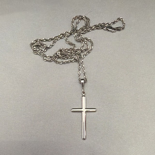 Solid 14K White Gold Rope Chain Necklace Cross Pendant 22”