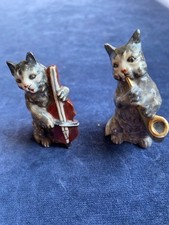 Vintage Miniture Dresden Cat Band, Saxophone and bass players 6 cms high.