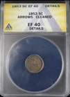 1853 SEATED LIBERTY HALF DIME 5C ANACS XF40 DETAILS - CLEANED W/ ARROWS (P0683)