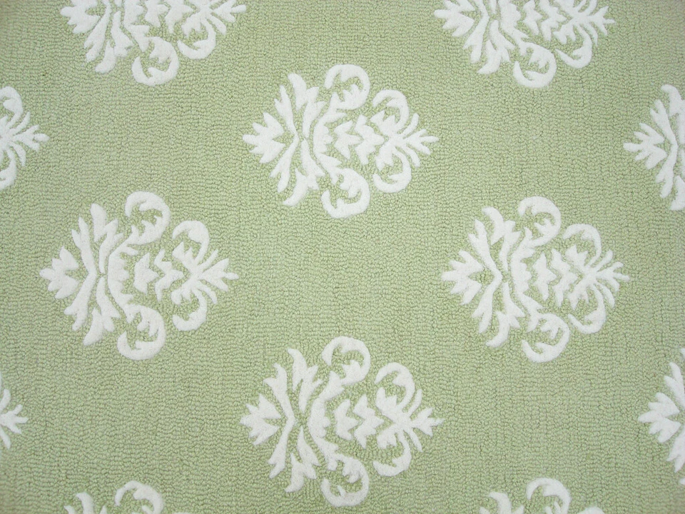 Alfombra alfombra Damasco Verde Blanco Moderna Lazo Hecha a Mano 100% Lana. Foto 4 de 4