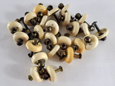 VTG Drawer Knobs Brass White Plastic 1 Pull Mid Century Set Of 24 Restoration