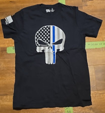 Tactical Pro Supply American Flag/Skull T-Shirt Size Large Black Made In USA