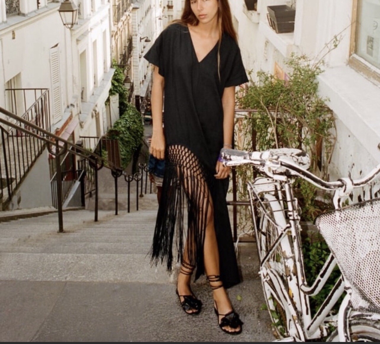 linen tunic dress with fringing zara