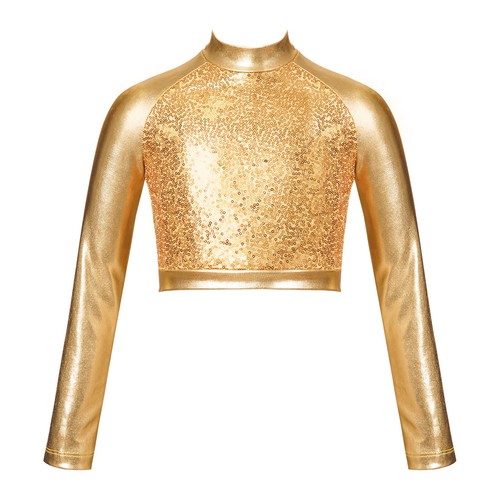Kids Girls Crop Tops Long Sleeve Turtleneck Shirt Ballet Gymnastics Dancewear - Picture 133 of 265
