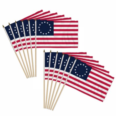 12pc Betsy Ross 12x18in Stick Flags Historical 13 Colonies USA Handheld Flags
