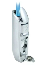 Jobon Cigar Cigarette Butane Lighter with Cigar Punch In Triple Silver Torch 