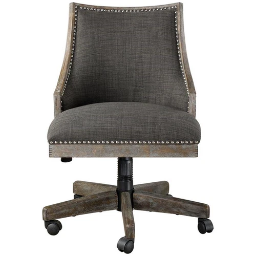 Uttermost Aidrian Metal and Wood Swivel Desk Chair in Nickel and Gray - Picture 3 of 10