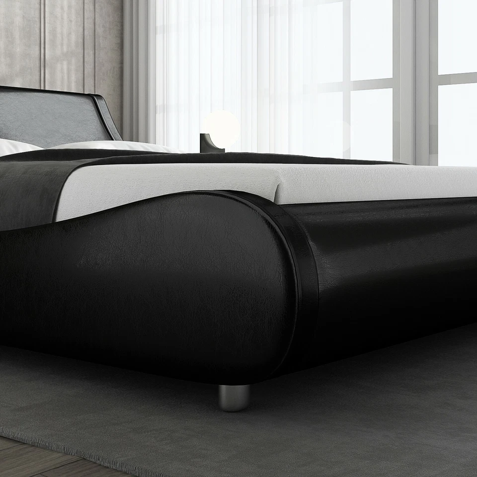 Sifurni Modern Low Profile Wave Like Queen Size Platform Bed Frame, black. - Image 3 of 4