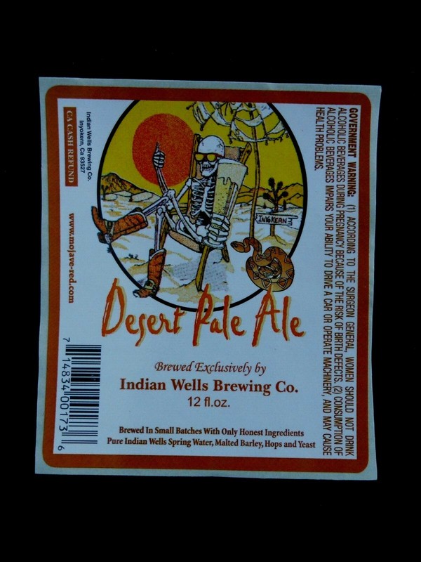 BEER LABEL "DESERT PALE ALE" INDIAN WELLS BREWING CO. INYOKERN, CA.  unused