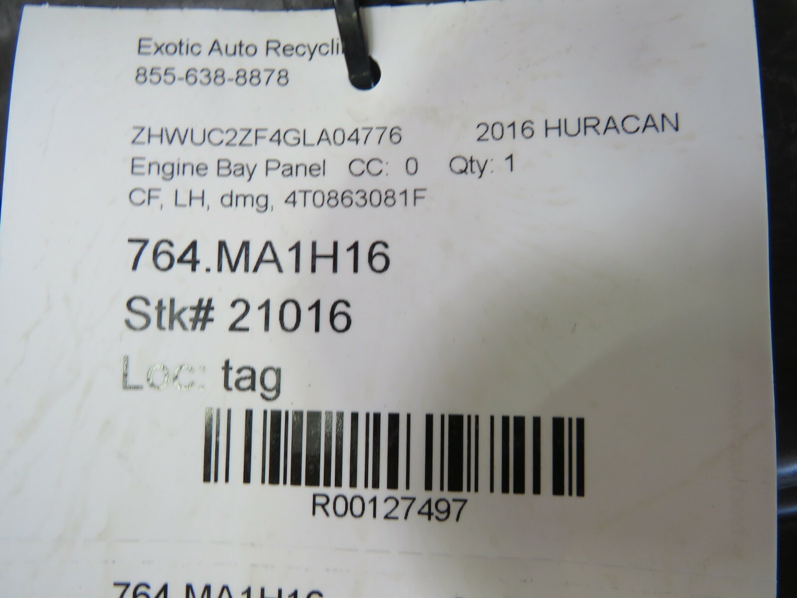 Lamborghini Huracan, LP610, Carbon Fiber, LH, Engine Bay Panel, Used, 4T0863081F