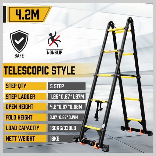 Telescopic Aluminium Ladder Extendable Telescope Folding Step Ladder 330Lbs Au - Picture 13 of 14