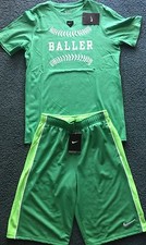 NWT Nike Boys YLG Green/Light Green/White BALLER Baseball Shorts Set Large
