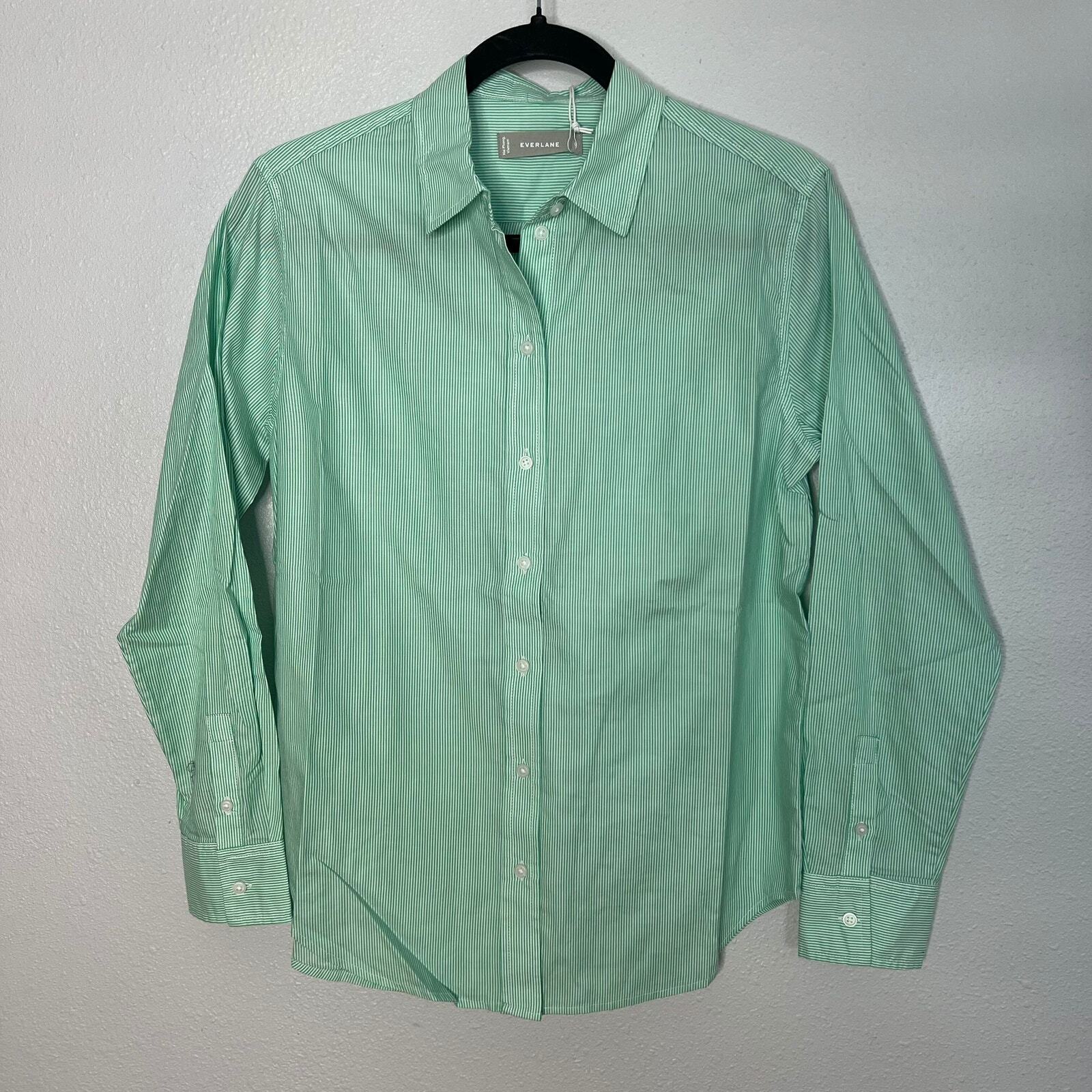 New Everlane Button Down Cotton Oversized Pinstripe Shirt Mint Green White Sz 00