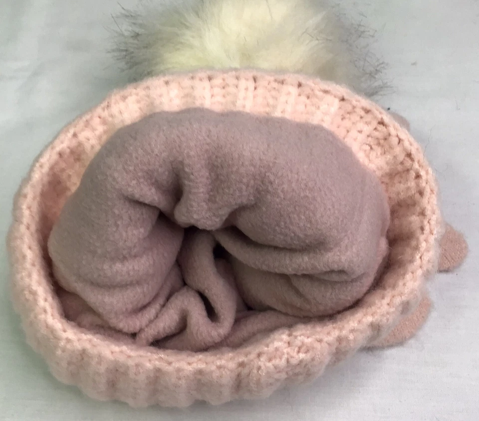 Sombrero y mitones para bebé niña rosa forrados de lana talla 0-12M Foto 3 de 3