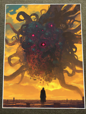 Mysterious Figure Facing Cosmic Entity Poster 18x24in