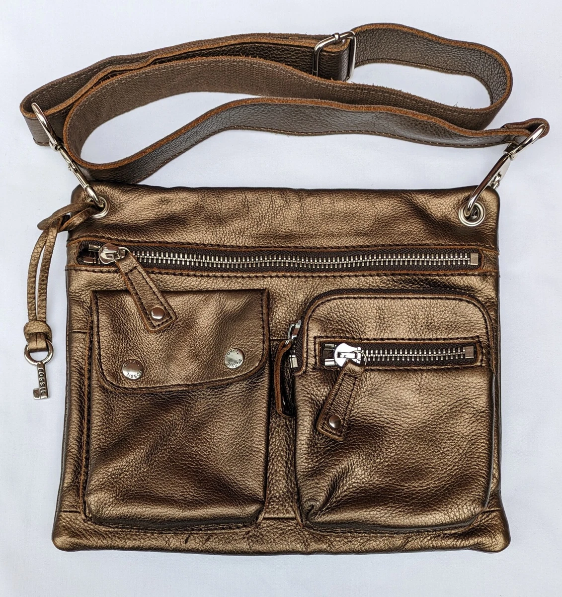 Fossil Sutter small dark bronze genuine leather crossbody or