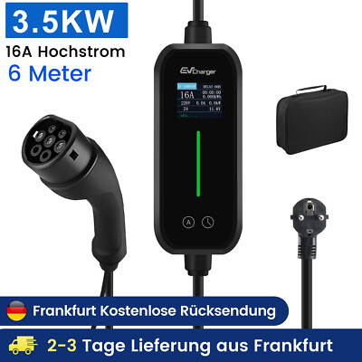 3.68KW EV Heim Ladegerät Type 2 Schuko Einstellbarer Strom EV Ladekabel 6-16A 6M
