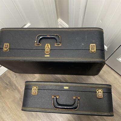 Vintage Mendel Luggage Suitcase Set of 2 Nesting Navy Blue