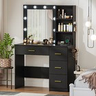 Black Vanity Table Makeup Dressing Desk 10 LED Mirror Drawers Charging Station
