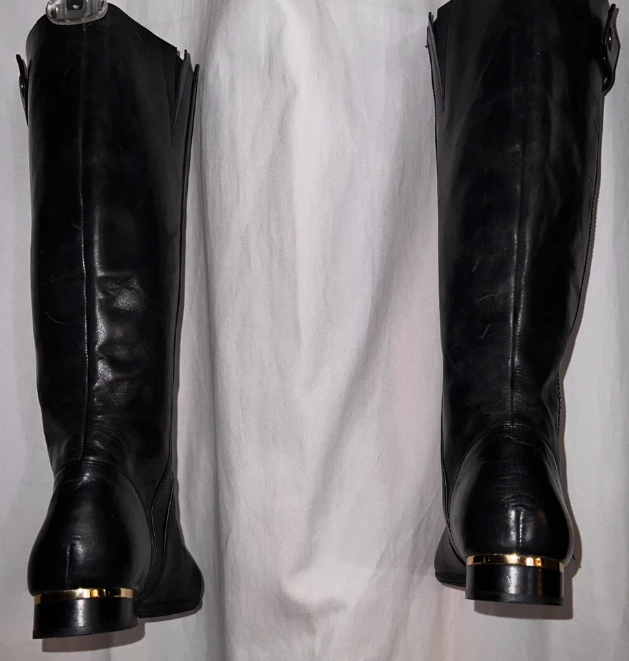 Black Leather Riding Boots Tall, Side Zip Italian - Image 2 of 4