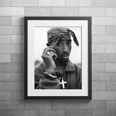 Tupac 2Pac Shakur BW Vintage Art Poster Print. Great Vanity Home