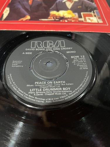 DAVID BOWIE BING CROSBY PEACE ON EARTH LITTLE DRUMMER BOY 7" SINGLE 45 1977 UK - Picture 2 of 6