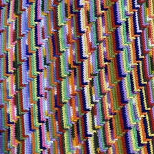 Handmade Crochet Afghan Lap Blanket Tribal Bright Colorful Rainbow 38”x 78”