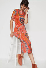 Farm Rio X Anthropologie Giannina Knit Midi Dress Orange Multi Size S