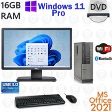 Windows 11 Dell i3 8GB 500GB SSD 20" LCD WiFi Desktop Computer PC Office 2021