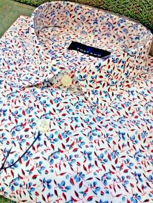 NWT Toscano Men's Size L Short Sleeve Button Down Shirt Fancy Abstract Leaf arts
