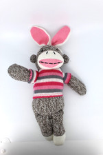 Dan Dee Sock Monkey 12  Pink Stripped Shirt Stuffed Soft Toy Easter Bunny NWOT