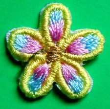 IRON ON PATCH - FLOWER 3/4" YELLOW/GREEN/BLUE/PINK FREE SHIPPING