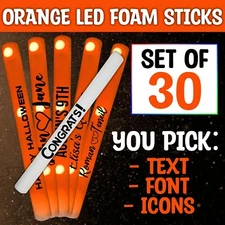 LED Party Foam Glow Sticks 30 Pieces Orange Light Batons for Weddings Parties