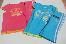 ADIDAS NWT 2PC Top Shirt Capri Pant Pink Blue Sporty Sweet Super Star 2 5 6 6X