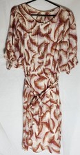 Anthropologie Nicole Puff Sleeve Dress Size Large Linen Blend Feathers