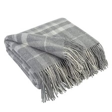 Cashmere Blanket with Merino - Luxury Wool Throw Soft Grey With White Tartan