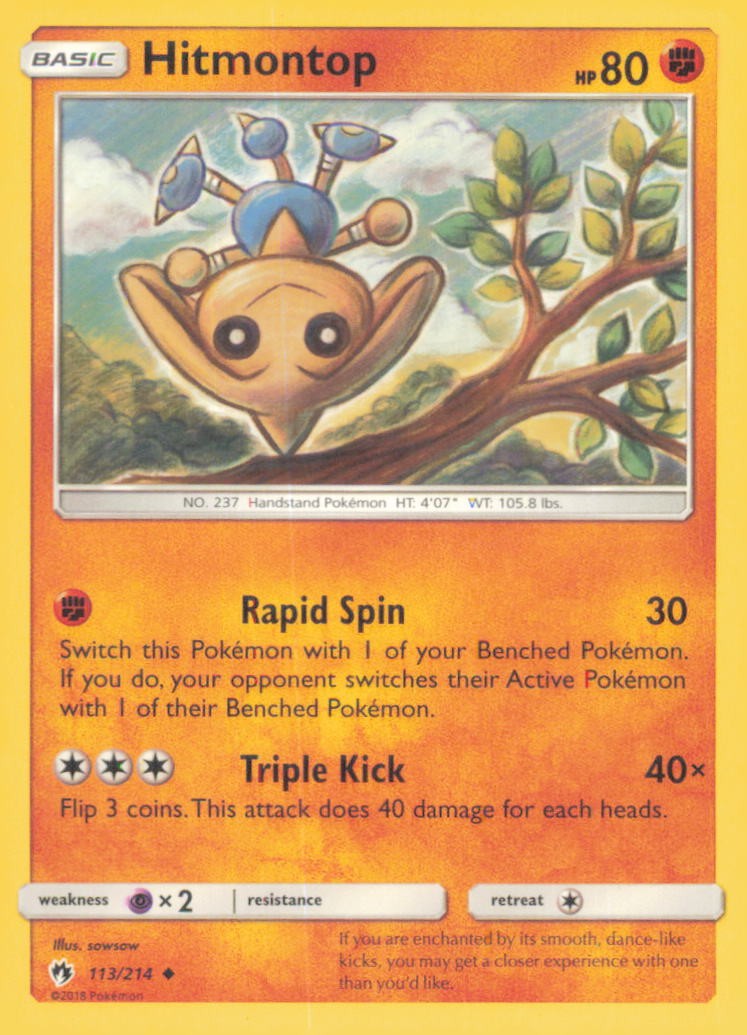 HITMONTOP 113/214 UNCOMMON LOST THUNDER POKEMON NEAR MINT