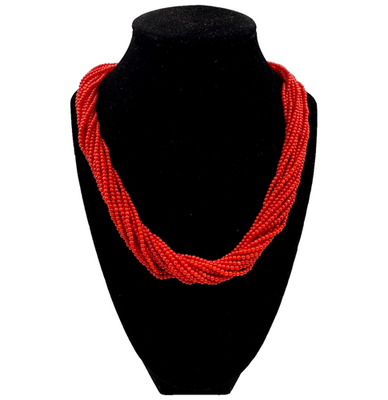 XLRG THICK LONG TORSADE ITALIAN RED CORAL NECKLACE 18K SOLID