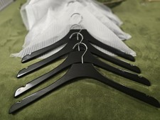 Mainetti Hi-Quality Gloss Black Wooden Coat Clothes 10 Hangers, Lightweight