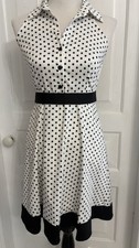 50s Style Dress Retro Rockabilly Women s Collared Black White Polka Dot Size 4