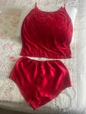 Fredericks of Hollywood Lingerie 2-Piece Red Lace Camisole set, sz Medium