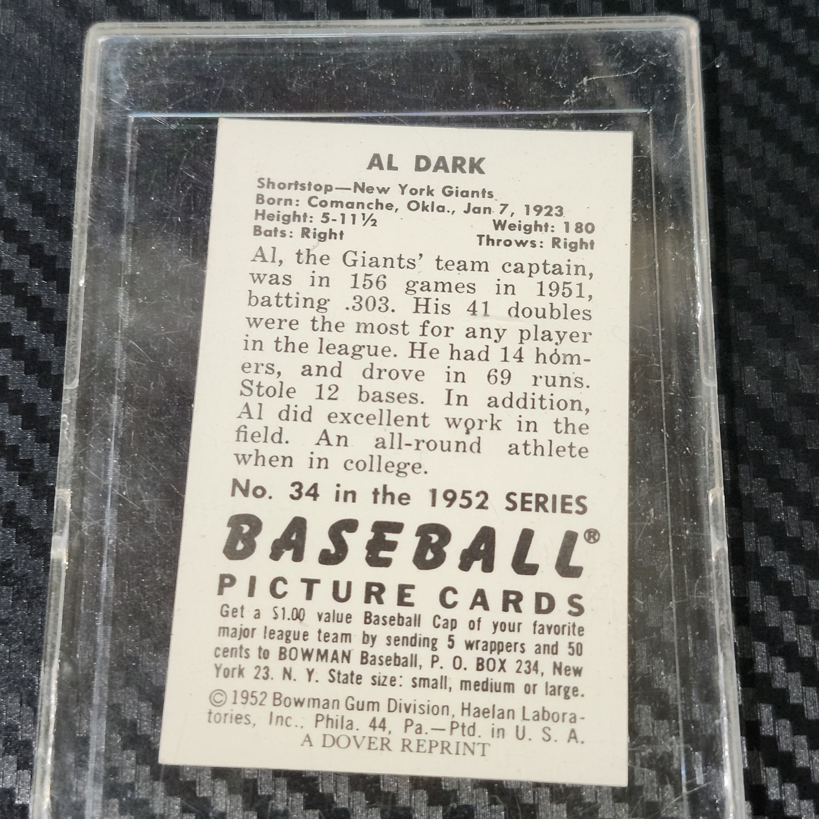1952 Bowman Cards Dover Reprint - Alvin Dark image 2