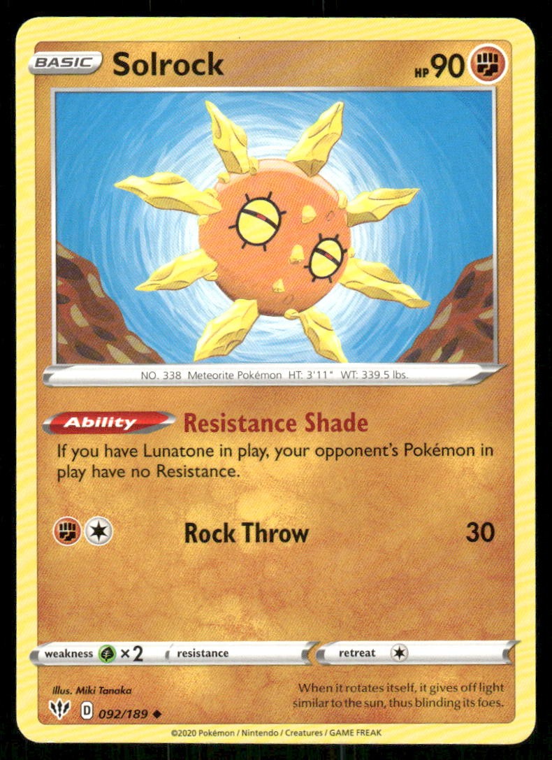Solrock SWSH03: Darkness Ablaze [092/189] Uncommon NM Pokemon