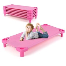 Kids Stackable Daycare Cot Pack of 6 with Detachable Oxford Cloth-Pink - Color:
