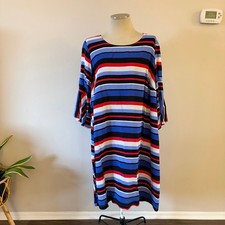 NWT Red Blue Stripe Shift Dress Plus Size 20 Bell Sleeve Work Office Patriotic