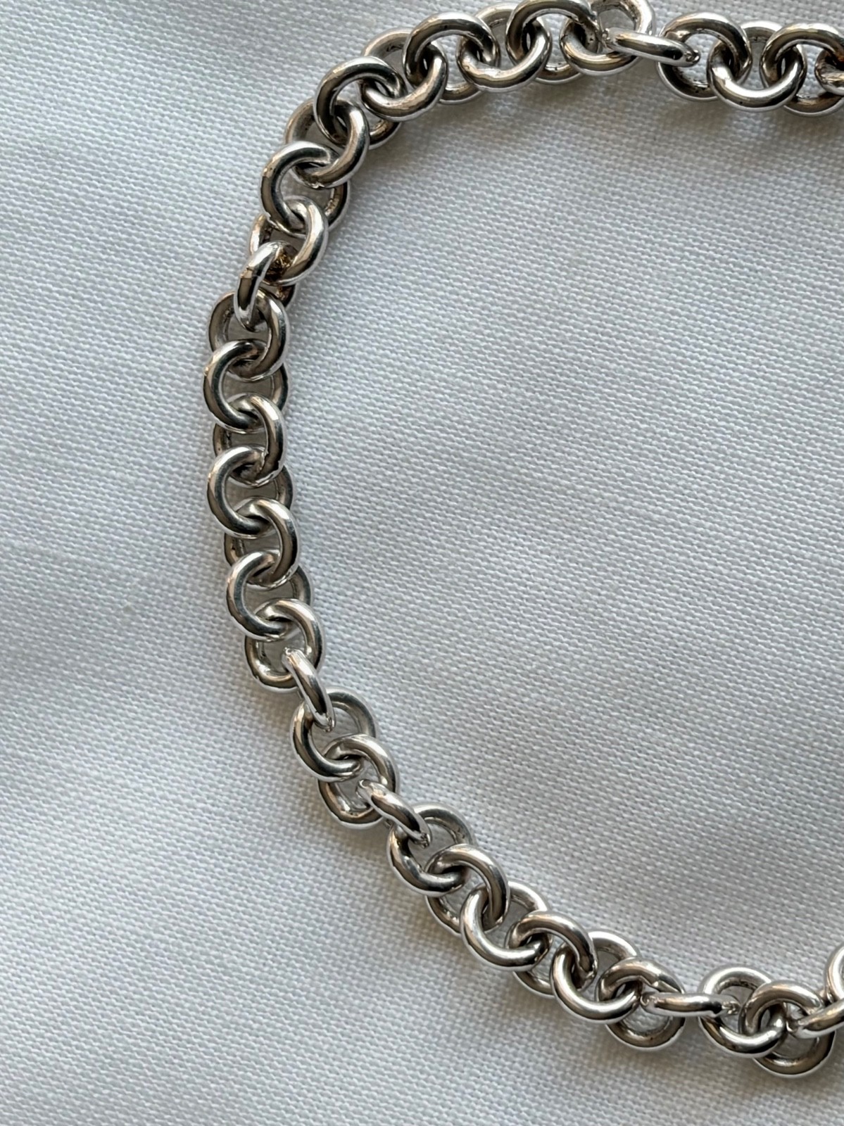 Sterling Silver Round Link Bracelet Toggle Clasp - image 6