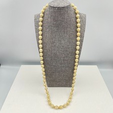 Vintage Gold Tone Cream Silk Thread Wrap Bead Necklace Accent Boho Jewelry 80s