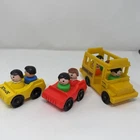 Vintage 1980 Fisher Price Little People Mini School Bus 2 Cars And 8 People